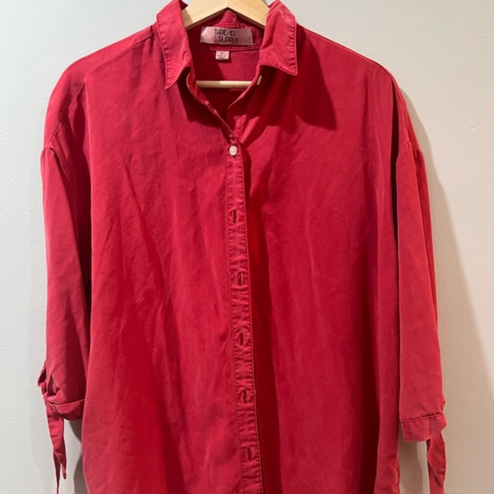 Thread & Supply Red Button Down with Tie Sleeves